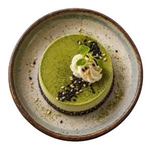 Cheesecake matcha & sésame noir
